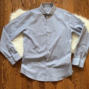 Express Blue and White Dotted Button Down Shirt
